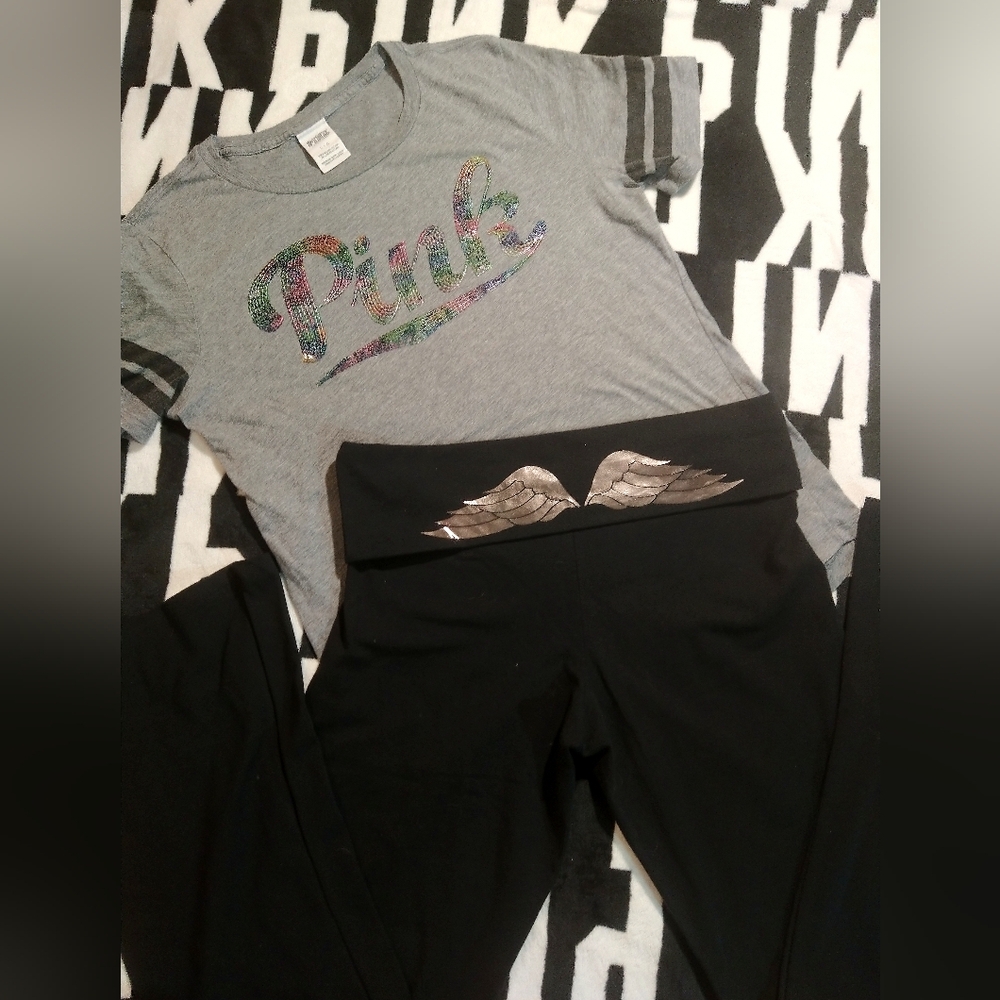 Victoria's Secret Pink VS Angel Wings Fold Over Flares Bling Set. L.